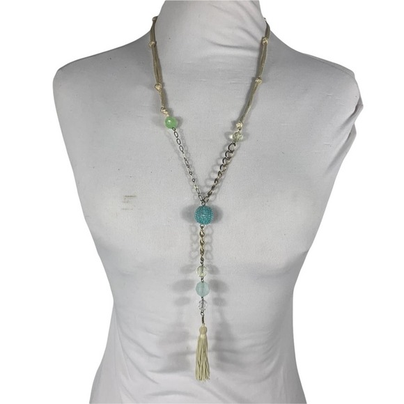 Robert Rose Disco Faceted Beaded Double Knotted Cord Chain Tassel Necklace - Picture 2 of 7